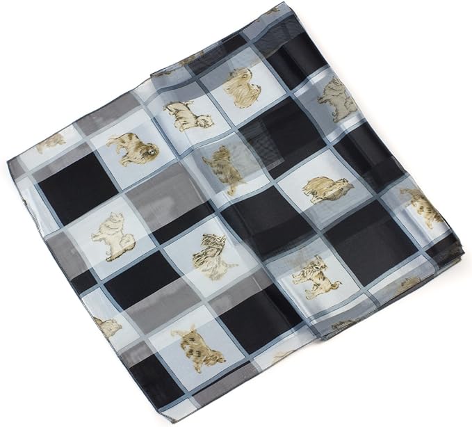 Soft silky dog print check Scarf