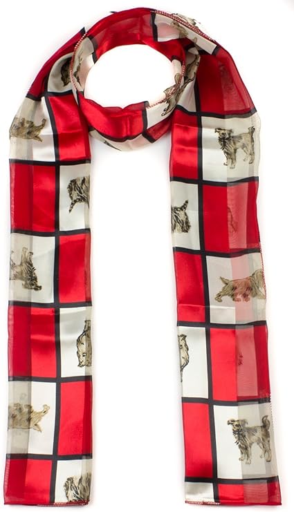 Soft silky dog print check Scarf