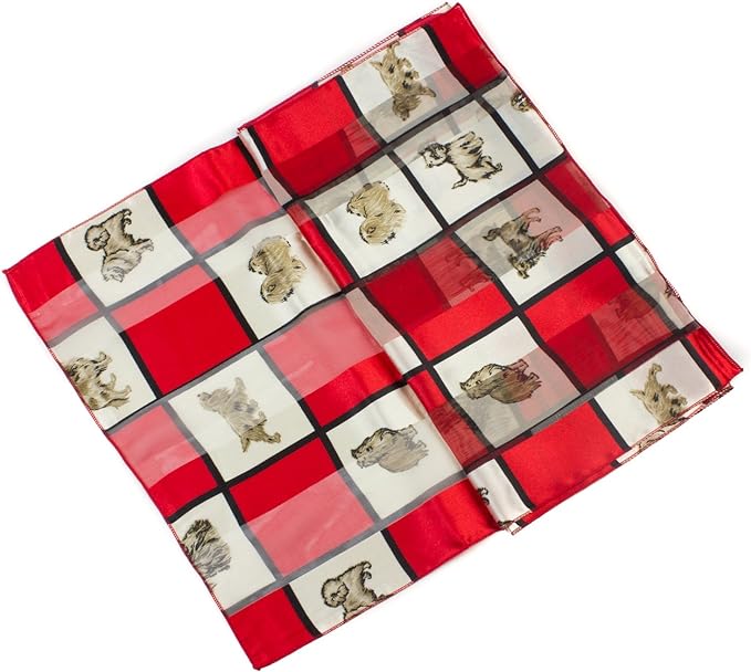Soft silky dog print check Scarf