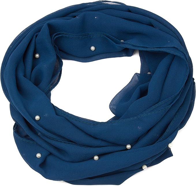 Pearl Embellished Chiffon Scarf Shawl for Women – Lightweight Evening Wrap for Wedding, Bridesmaid & Party Dress