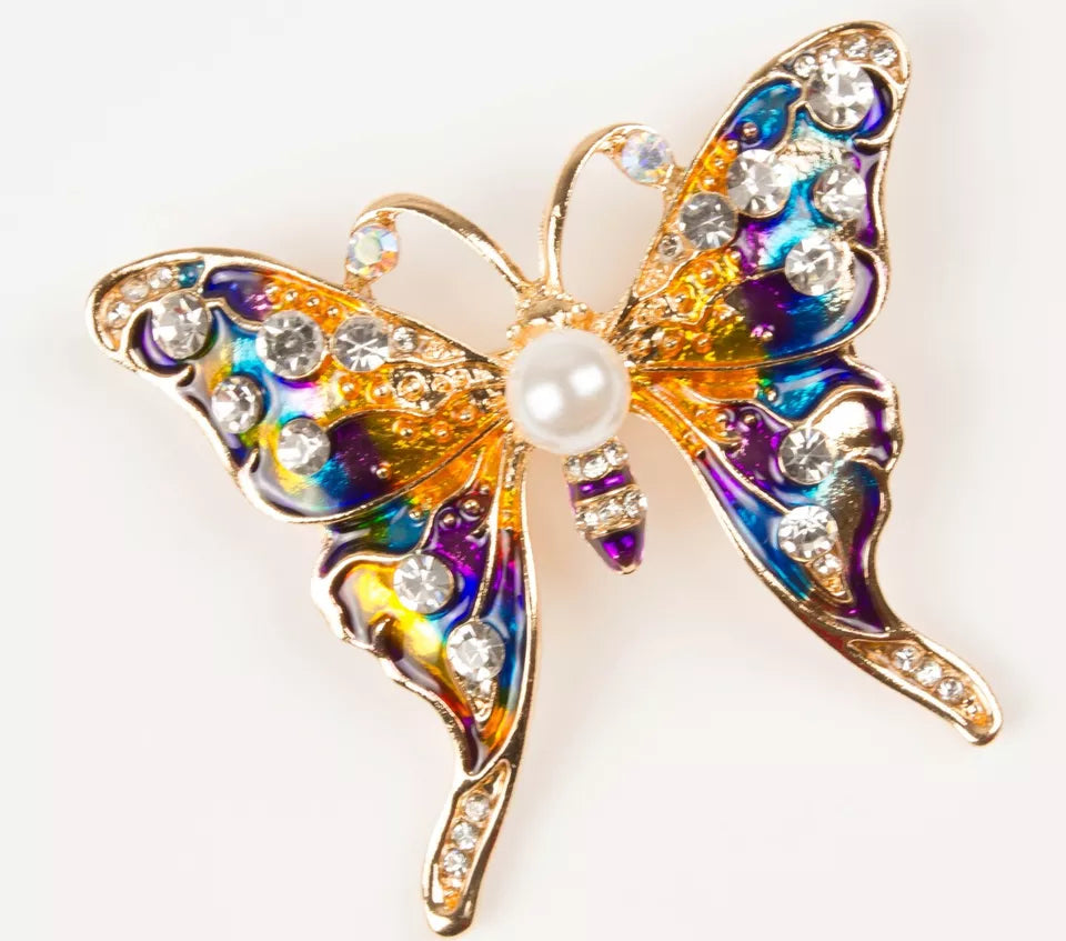 Vintage Butterfly Brooch Pin, Rhinestones, Crystal Brooches, Ladies' and Girls' Scarf Clips
