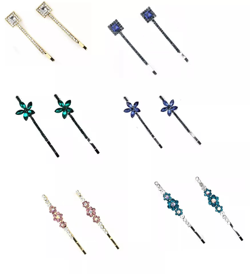 Slides with a dazzling diamante, hairpin clips, grips, and a crystal