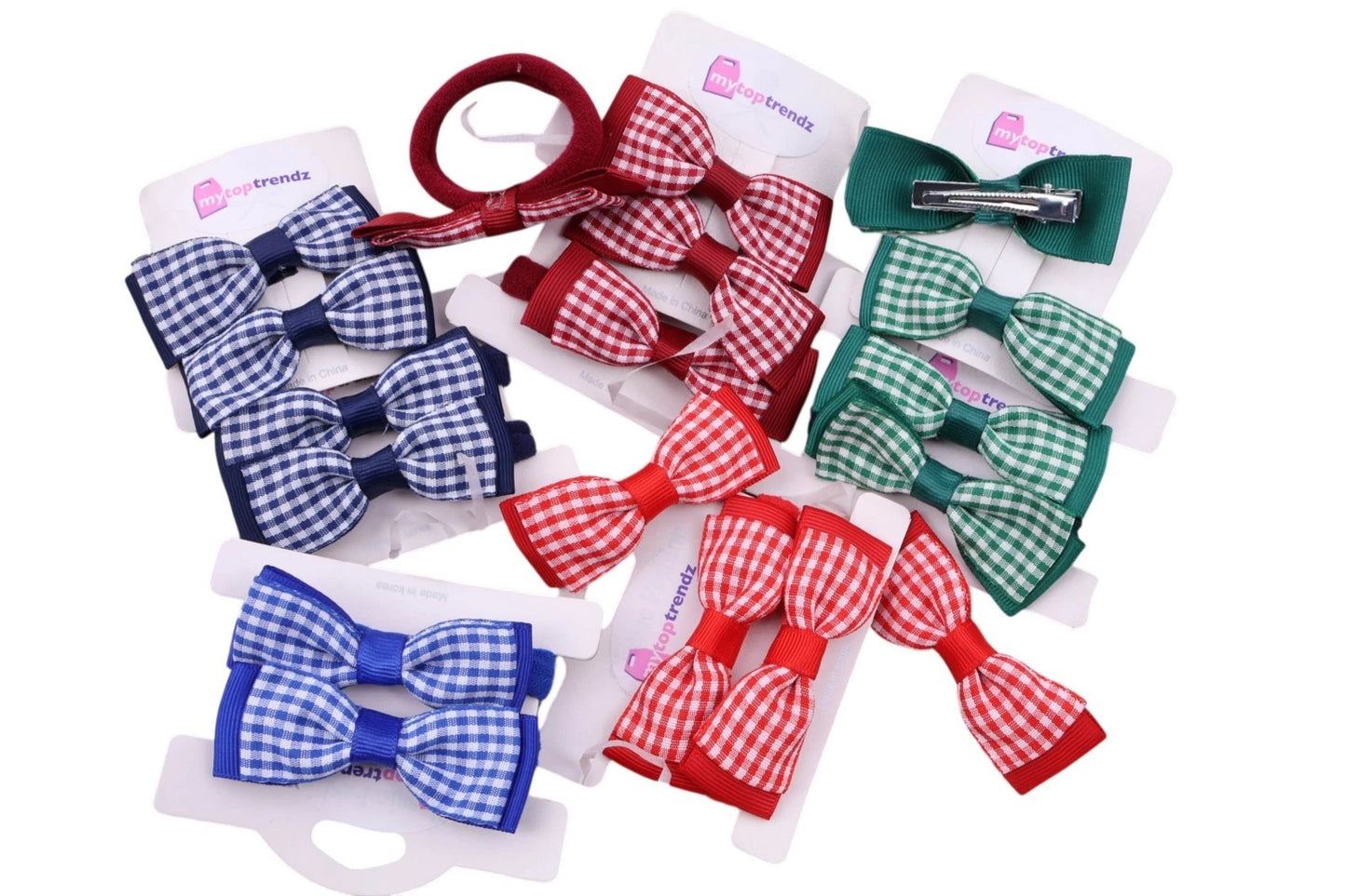 Bundle of Gingham Hairbows Hair Accessories for Girls – Bow Clips Gingham Print (Royal Blue)