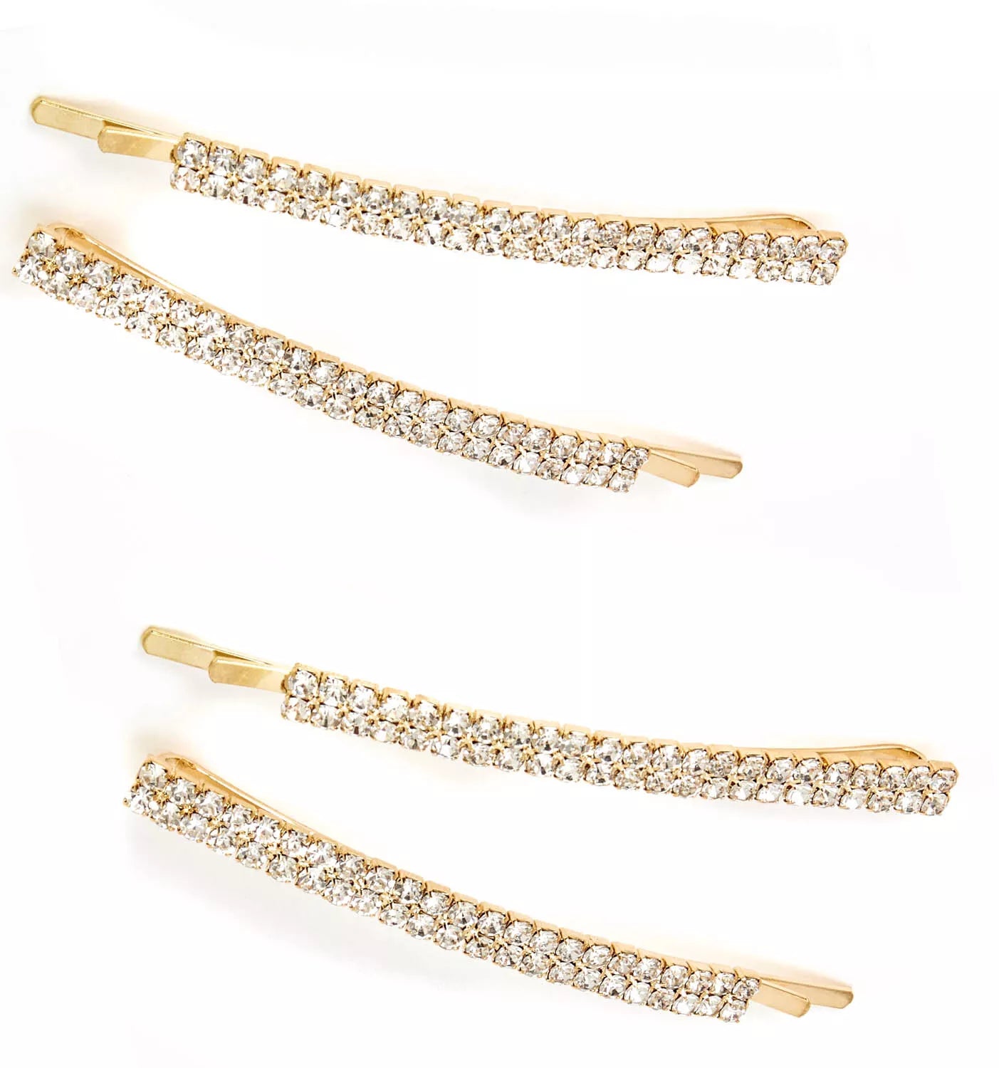 4 Pcs Gold Crystal Diamante Bobby Pins – Sparkly Slim Hair Clips Slides for Women Girls, Rhinestone Hair Grips for Party, Wedding & Prom