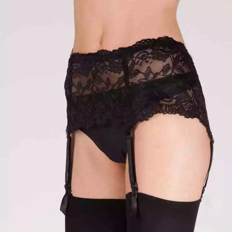 Soft and elegant wide lace suspender belt