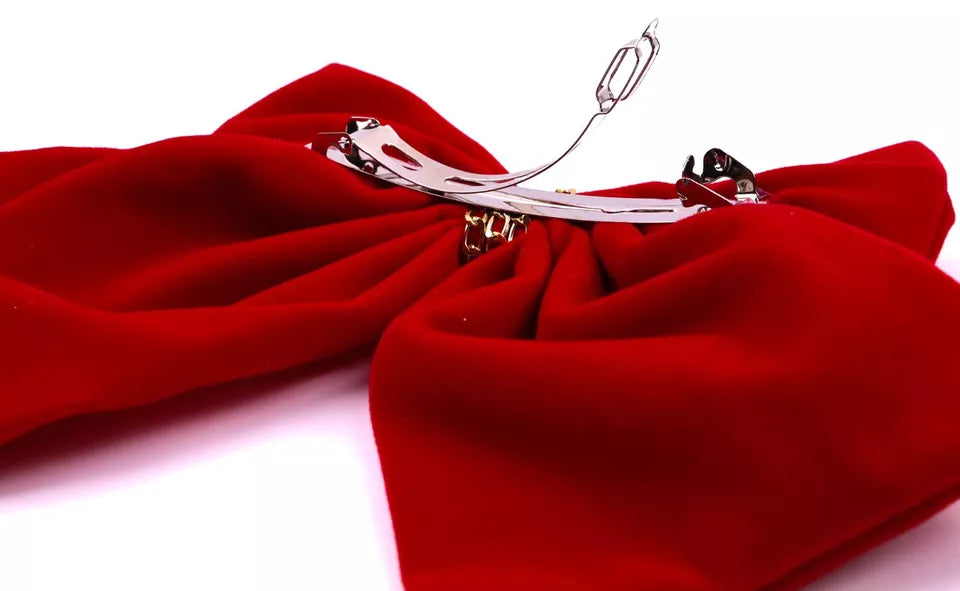 Large Velvet bowknot gold chain bow