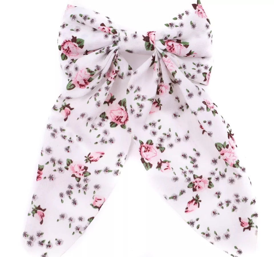 Floral bow hair clip barrette