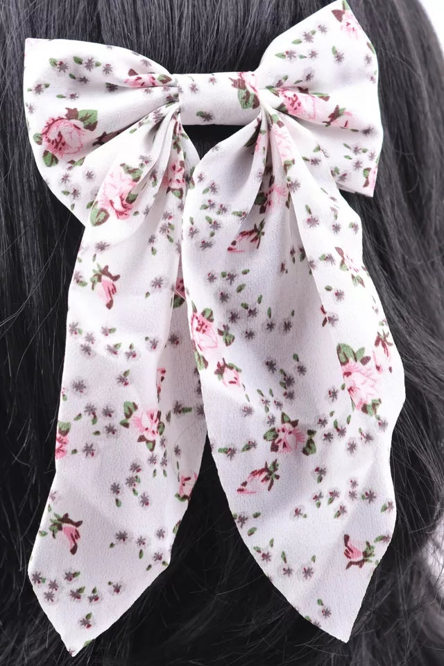 Floral bow hair clip barrette