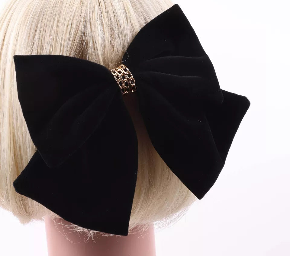 Large Velvet bowknot gold chain bow
