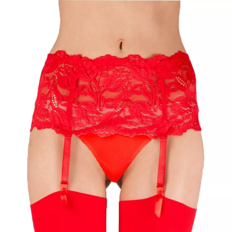 Soft and elegant wide lace suspender belt