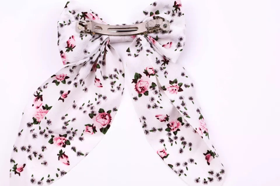 Floral bow hair clip barrette