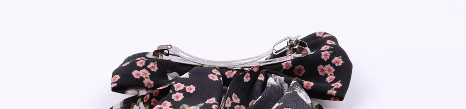 Floral bow hair clip barrette