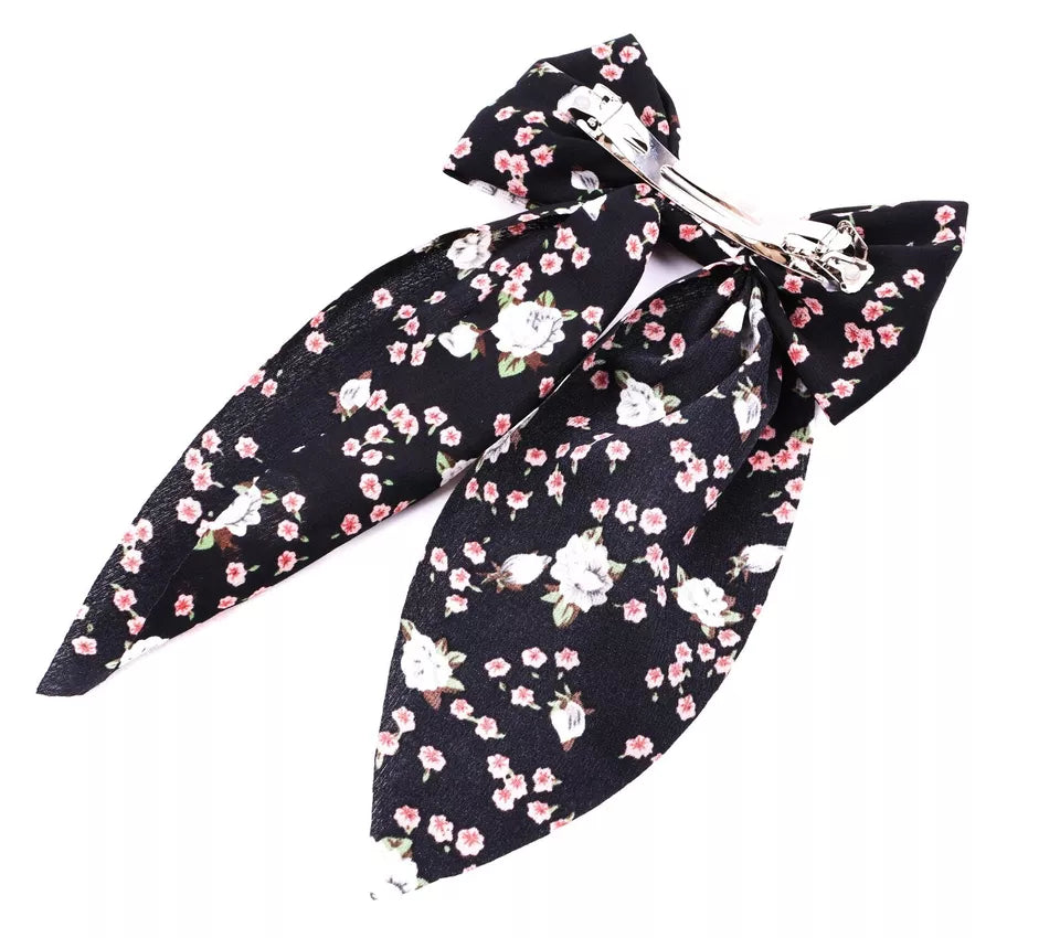 Floral bow hair clip barrette