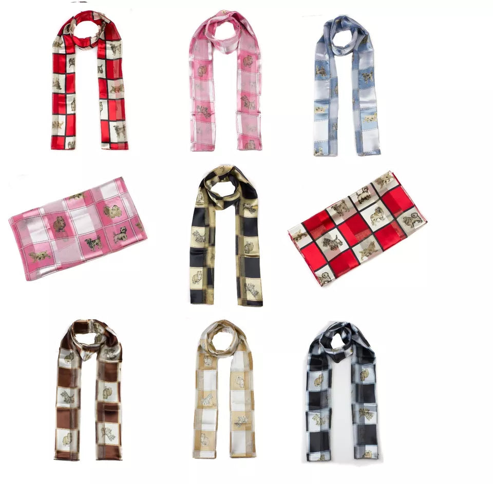 Soft silky dog print check Scarf