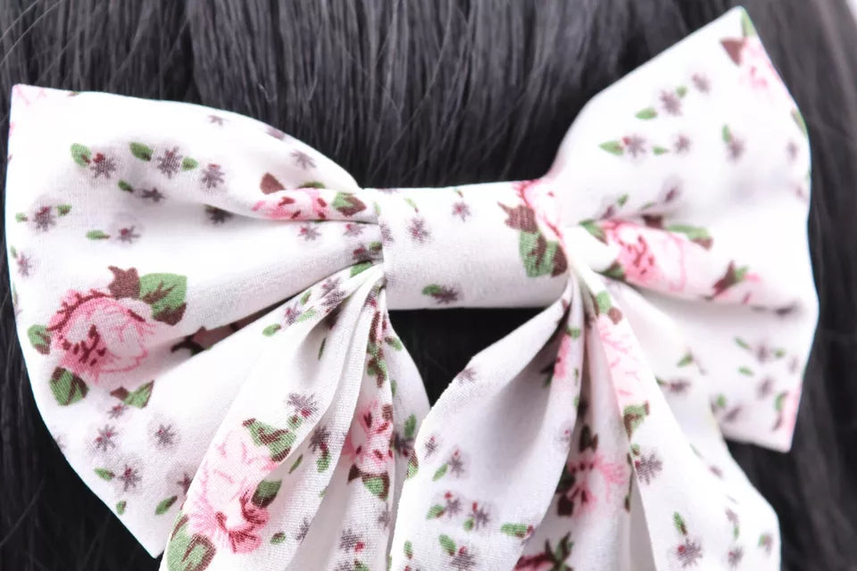 Floral bow hair clip barrette