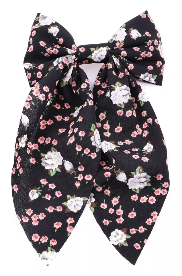 Floral bow hair clip barrette