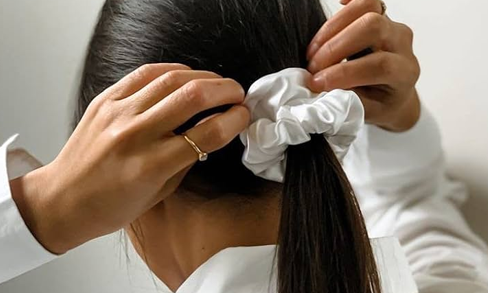 Elegant Ponytail with a Classic White Scrunchie
