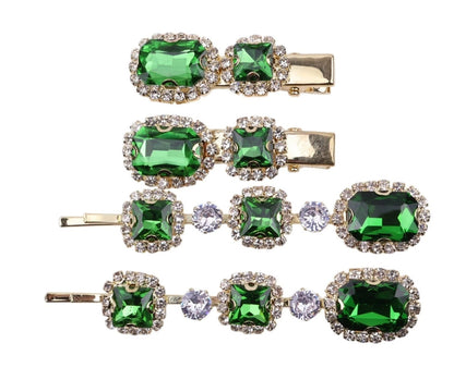 Ruby Crystal Stone Bobby Pins Hair Clips Decorative Slides for Women Party Wedding (Pack of 4)