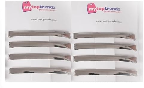 Slim French Style Silver Barrettes Hair Clips, Thin Metal Domed Spring Hair Slides for Women (Pack of 8)