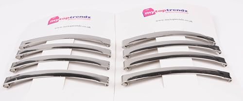 Slim French Style Silver Barrettes Hair Clips, Thin Metal Domed Spring Hair Slides for Women (Pack of 8)