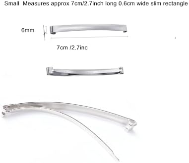 Slim French Style Silver Barrettes Hair Clips, Thin Metal Domed Spring Hair Slides for Women (Pack of 8)