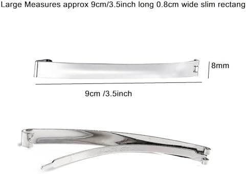 Slim French Style Silver Barrettes Hair Clips, Thin Metal Domed Spring Hair Slides for Women (Pack of 8)