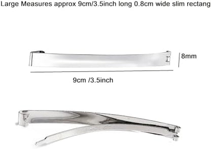 Slim French Style Silver Barrettes Hair Clips, Thin Metal Domed Spring Hair Slides for Women (Pack of 8)