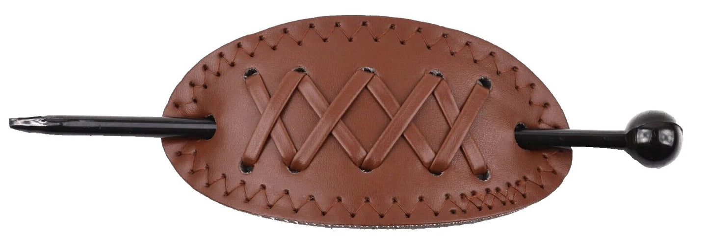 Wide Barrette Hair Clip with Stick – Faux Leather Ponytail Holder for Women
