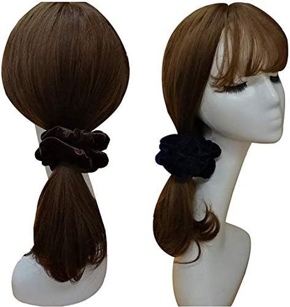 Classic Large Black Velvet Scrunchie for Women & Girls – Soft Premium Hair Tie Ponytail Holder for Thick Hair, 80s 90s Style Stretchy Hair Band Bobble
