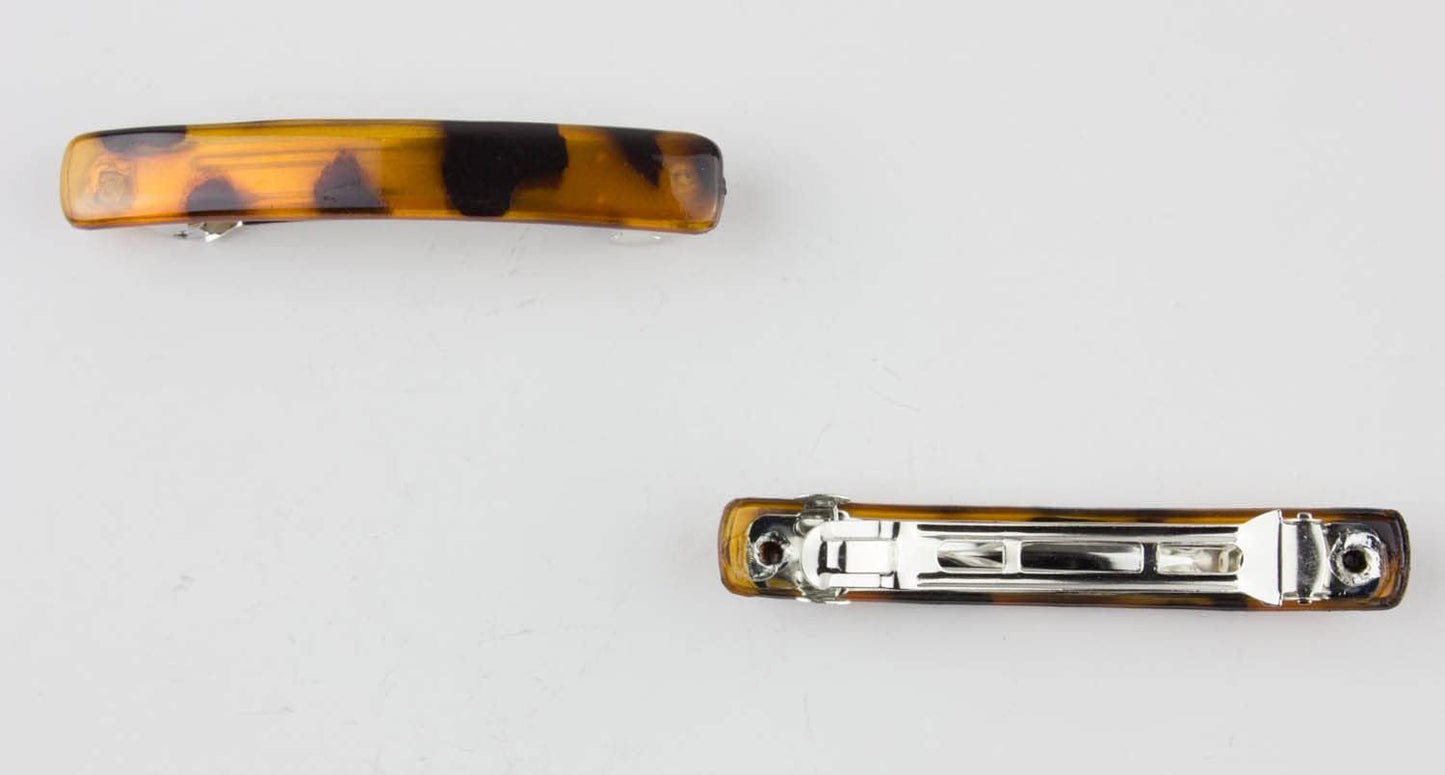 Set of 2 Small Slim French Barrette Hair Clips Rectangle Slide for Women Girls Thin Hair (Tortoise Shell)