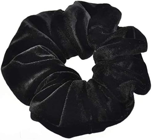 Classic Large Black Velvet Scrunchie for Women & Girls – Soft Premium Hair Tie Ponytail Holder for Thick Hair, 80s 90s Style Stretchy Hair Band Bobble