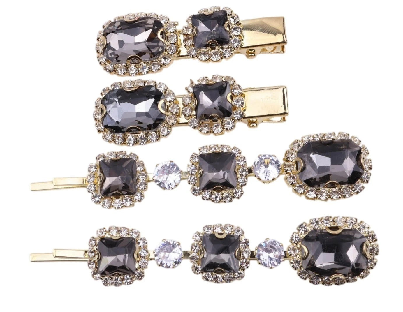 Ruby Crystal Stone Bobby Pins Hair Clips Decorative Slides for Women Party Wedding (Pack of 4)