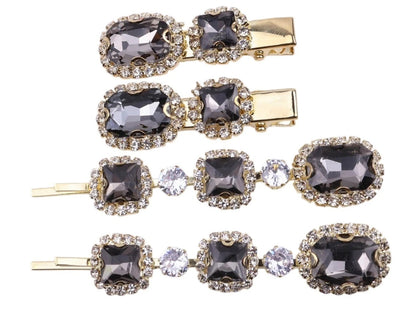 Ruby Crystal Stone Bobby Pins Hair Clips Decorative Slides for Women Party Wedding (Pack of 4)
