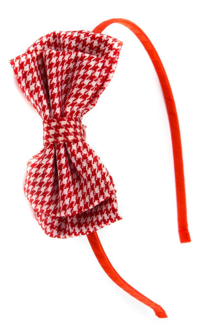 Classic Houndstooth Tweed Bow Headband: Skinny Metal Alice Hair Band
