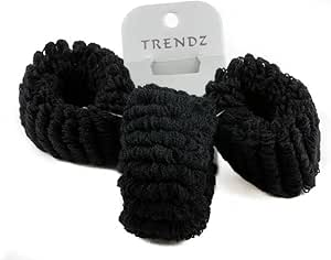 Set of 3 Black Donut Scrunchies Soft Towelling Fabric Hair Bands Thick Ponytail Holders for Women Girls Bun Styling
