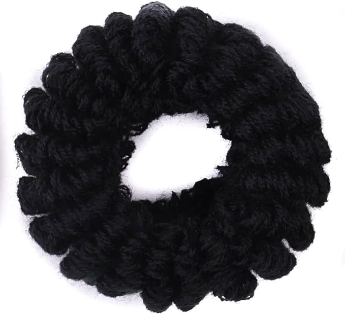 Set of 3 Black Donut Scrunchies Soft Towelling Fabric Hair Bands Thick Ponytail Holders for Women Girls Bun Styling