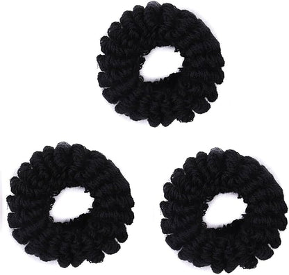 Set of 3 Black Donut Scrunchies Soft Towelling Fabric Hair Bands Thick Ponytail Holders for Women Girls Bun Styling