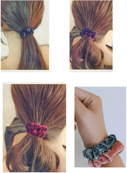 2 Pcs Velvet Hair Scrunchies for Girls & Women – Soft Skinny Small Hair Ties for Thin Hair, Stretchy Ponytail Bands (Green & Burgundy) Comfortable Daily Use Hair Accessories