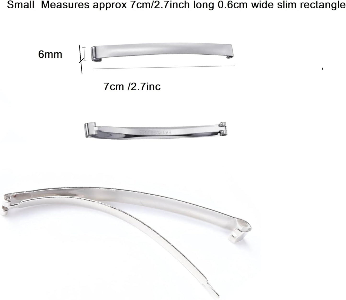 8PCS Slim French Style Silver Barrettes Hair Clips 7cm Thin Metal Domed Spring Hair Slides for Women Girls Strong Hold Classic Hair Accessories