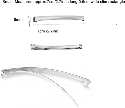 8PCS Slim French Style Silver Barrettes Hair Clips 7cm Thin Metal Domed Spring Hair Slides for Women Girls Strong Hold Classic Hair Accessories