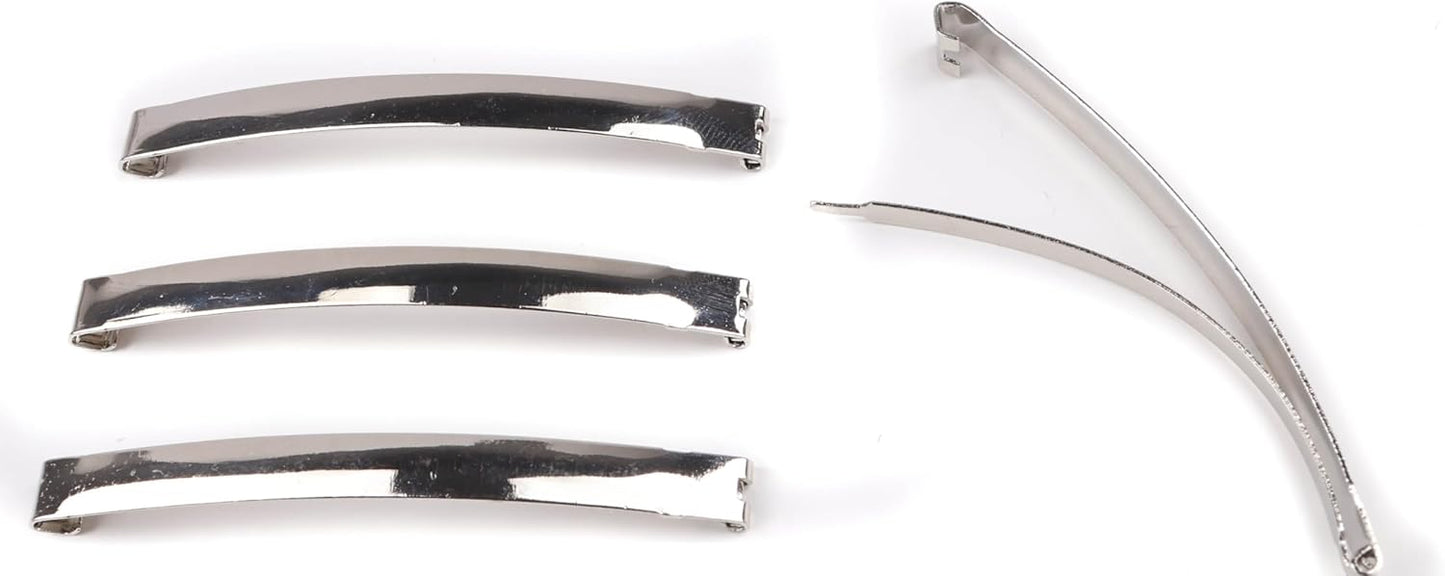 8PCS Slim French Style Silver Barrettes Hair Clips 7cm Thin Metal Domed Spring Hair Slides for Women Girls Strong Hold Classic Hair Accessories