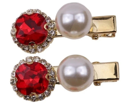 Crystal Pearl Gold Bobby Pins Hair Clips Decorative Slides for Women Wedding Party (Pack of 4)