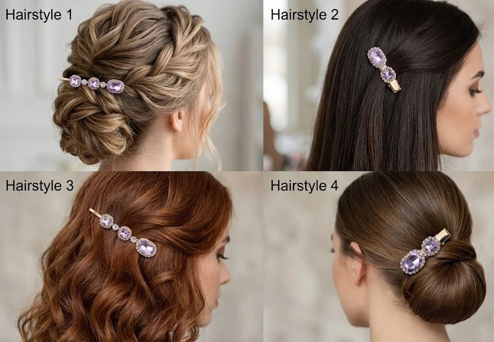 Ruby Crystal Stone Bobby Pins Hair Clips Decorative Slides for Women Party Wedding (Pack of 4)