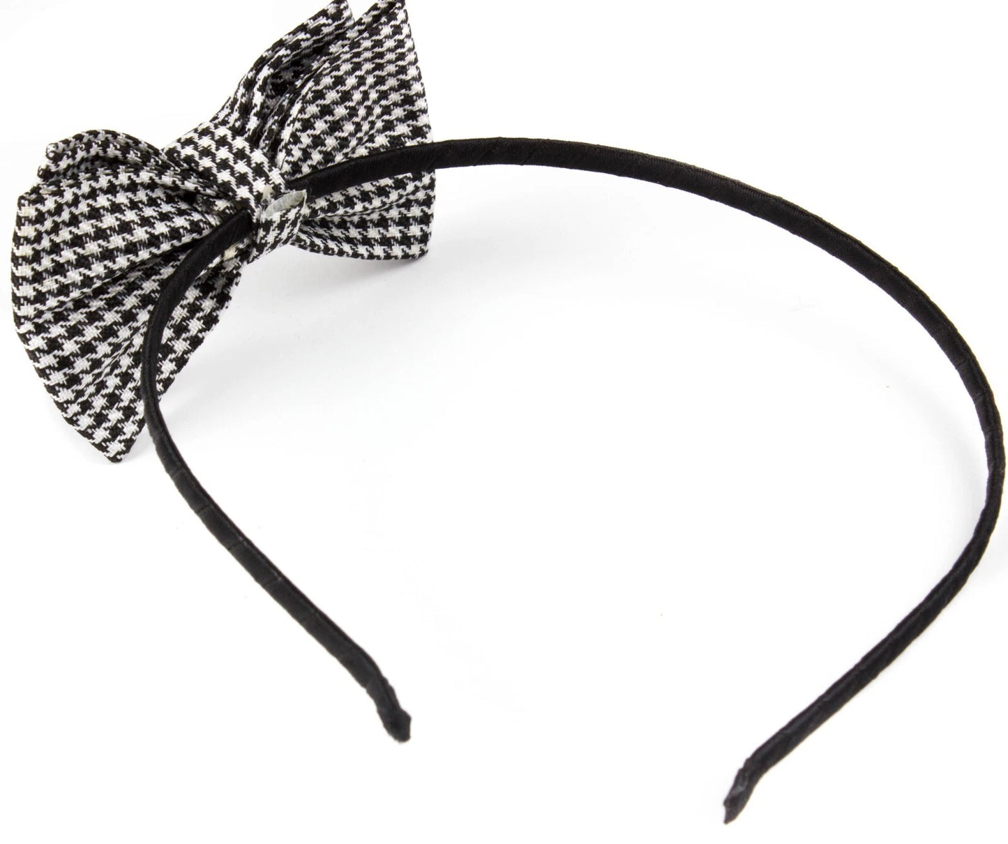 Classic Houndstooth Tweed Bow Headband: Skinny Metal Alice Hair Band