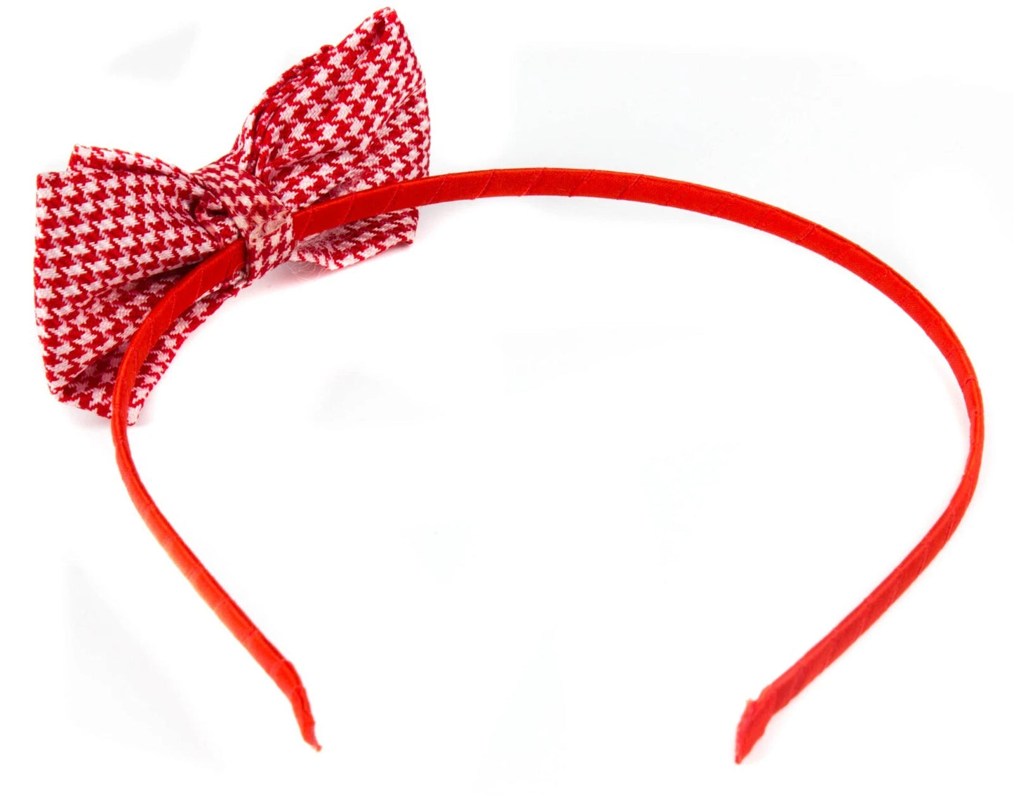 Classic Houndstooth Tweed Bow Headband: Skinny Metal Alice Hair Band