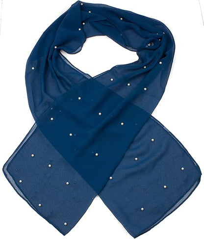 Pearl Embellished Chiffon Scarf Shawl for Women – Lightweight Evening Wrap for Wedding, Bridesmaid & Party Dress