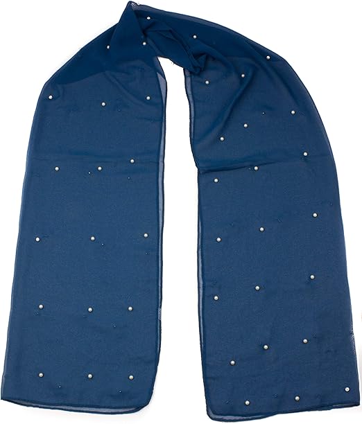 Pearl Embellished Chiffon Scarf Shawl for Women – Lightweight Evening Wrap for Wedding, Bridesmaid & Party Dress