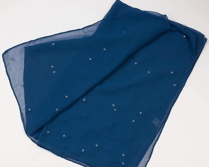 Pearl Embellished Chiffon Scarf Shawl for Women – Lightweight Evening Wrap for Wedding, Bridesmaid & Party Dress