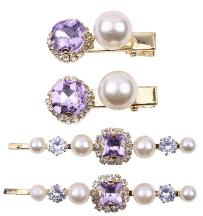 Crystal Pearl Gold Bobby Pins Hair Clips Decorative Slides for Women Wedding Party (Pack of 4)