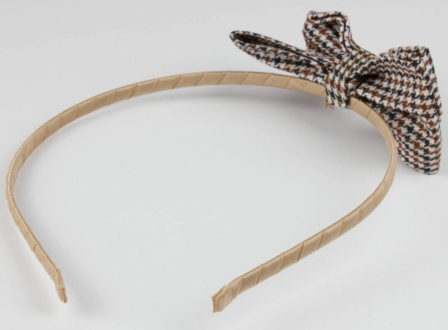 Classic Houndstooth Tweed Bow Headband: Skinny Metal Alice Hair Band